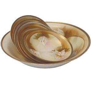 Vintage RS Germany Royal Silesia Set of 7 Serving & Dessert Bowls Hand Painted